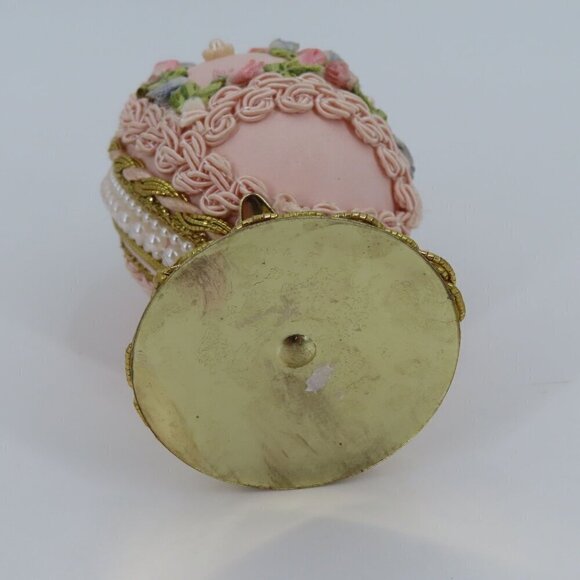 Vintage Handmade Embellished Real Egg Pink Painted Faux Flowers Pedestal Stand - Picture 15 of 16
